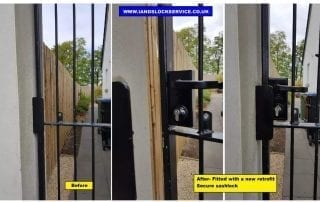 Iron Security gate fitted with secure retrofit sashlock by locksmith in ayrshire ayr
